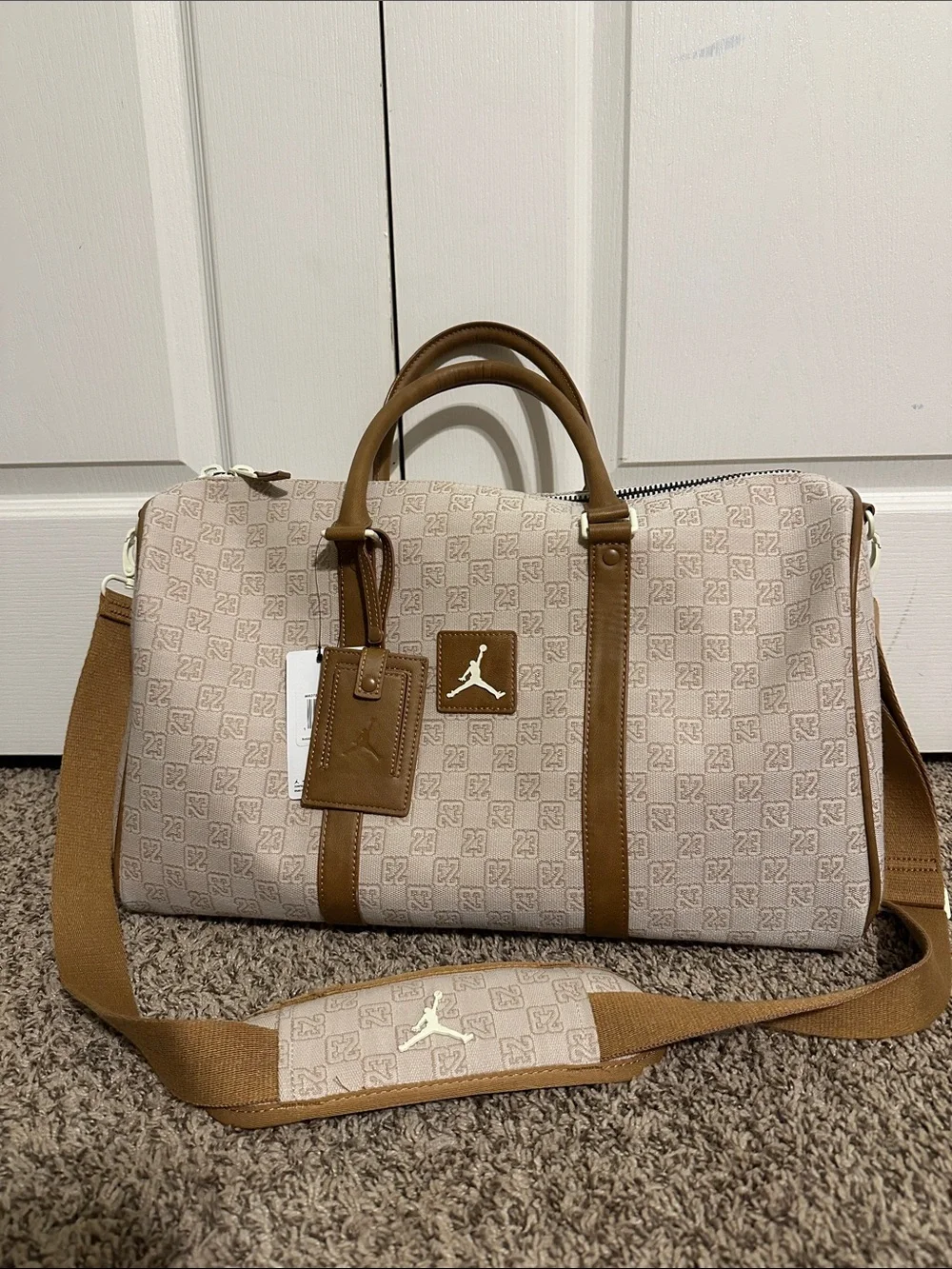 NWT Jordan Monogram Duffle Bag 20L Coconut Milk Beige Tan Travel Gym MA0759